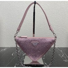 Prada Triangle satin mini-bag with crystals 1BC190 Pink 2023