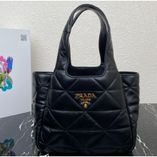 Padded Medium nappa-leather tote bag with topstitching 1BG450 Black 2023