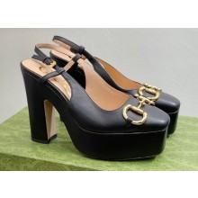 Gucci Heel 12cm Platform 3.5cm slingback pumps with Horsebit Black 2023