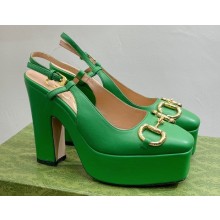 Gucci Heel 12cm Platform 3.5cm slingback pumps with Horsebit Green 2023