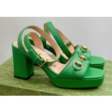Gucci Heel Platform Sandals with Horsebit Green 2023