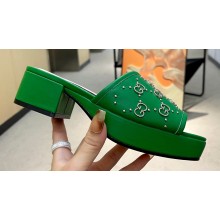 Gucci Heel 4cm Platform 2.5cm Interlocking G studs slide sandals Green 2023