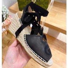 Gucci Heel 9.5cm platform Leather espadrilles sandals with ribbon tie 725834 Black 2023