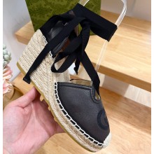 Gucci Heel 9.5cm platform Leather espadrilles with ribbon tie 725836 Black 2023