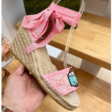 Gucci Heel 9cm espadrilles sandals with ribbon tie embroidery Pink 2023