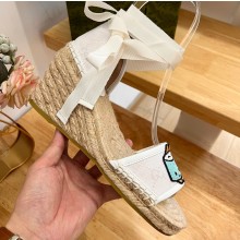 Gucci Heel 9cm espadrilles sandals with ribbon tie embroidery White 2023