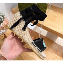 Gucci Heel 9cm espadrilles sandals with ribbon tie embroidery Black 2023