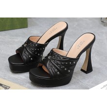 Gucci Heel 11cm Platform 2.5cm Studs slide sandals 723404 Black 2023