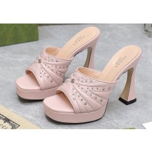 Gucci Heel 11cm Platform 2.5cm Studs slide sandals 723404 Pink 2023