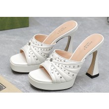 Gucci Heel 11cm Platform 2.5cm Studs slide sandals 723404 White 2023