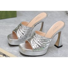 Gucci Heel 11cm Platform 2.5cm Studs slide sandals 723404 Metallic Silver 2023