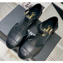 Chanel Heel 2cm Leather Round Toe Mary Janes Black 2023