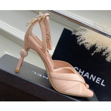 Chanel Heel 3.5cm Crystal Bow Satin Pumps Nude Pink 2023
