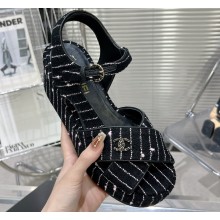 Chanel Iridescent Cotton Tweed Sandals G39918 Black 2023