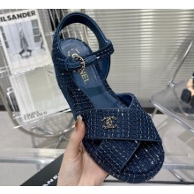 Chanel Iridescent Cotton Tweed Sandals G39918 Blue 2023