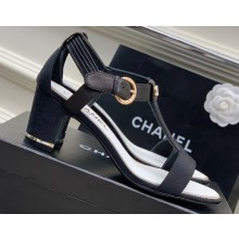 Chanel Heel 4.5cm Lambskin and Grosgrain Sandals Black 2023