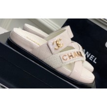 Chanel Heel 2cm Patent and Tweed Logo Mules White 2023