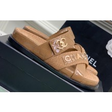 Chanel Heel 2cm Patent and Tweed Logo Mules Brown 2023