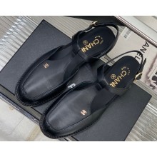 Chanel Heel 3cm Leather Round Toe Slingbacks Black 2023