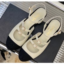 Chanel Leather Buckle Slingbacks White 2023