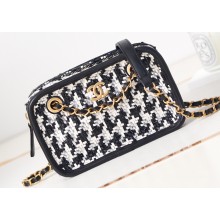 Chanel Lambskin Viscose Weaving and Gold-Tone Metal Small Camera Case Bag AS3768 Black 2023