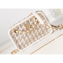 Chanel Lambskin Viscose Weaving and Gold-Tone Metal Small Camera Case Bag AS3768 White 2023