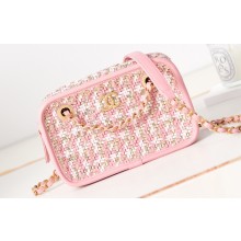 Chanel Lambskin Viscose Weaving and Gold-Tone Metal Small Camera Case Bag AS3768 Pink 2023