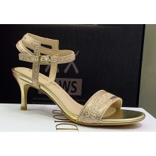 Dior Heel 6.5cm Cotton Embroidered with Strass Dway Sandals Gold 2023
