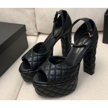 Saint Laurent Heel 13.5cm Platform 4cm jodie Sandals Quilted Black 2023