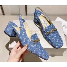 Jimmy Choo Heel 5cm Diamond Talura Sling Back Pumps Denim JC Monogram with Chain 2023