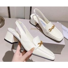 Jimmy Choo Heel 5cm Diamond Talura Soft Patent Leather Sling Back Pumps White with Chain 2023