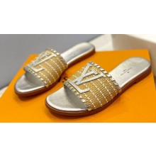 Louis Vuitton Raffia Flat Mules Silver 2023