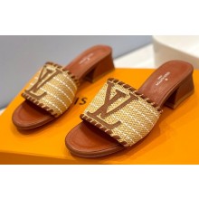 Louis Vuitton Heel 4cm Raffia Mules Brown 2023