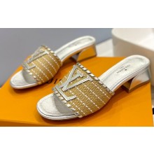 Louis Vuitton Heel 4cm Raffia Mules Silver 2023