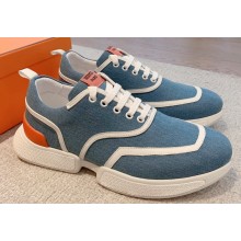 Hermes mesh pique and calfskin Giga Men's sneakers Blue 2023