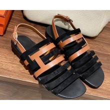 Hermes Ephese sandals in calfskin Black/Brown 2023