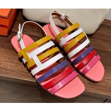 Hermes Ephese sandals in calfskin Yellow/White/Pink 2023