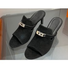 Hermes Heel 7cm Cute sandals Suede Black 2023