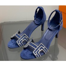 Hermes Heel 7.5cm sandals in suede goatskin Blue with rhinestone 2023