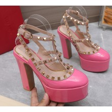 Valentino Heel 15.5cm platform 5.5cm Rockstud pumps in patent leather Pink 2023