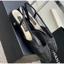 Chanel Heel 2cm Lambskin & Patent Calfskin Slingbacks Black 2023
