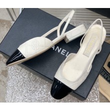 Chanel Heel 2cm Lambskin & Patent Calfskin Slingbacks White 2023