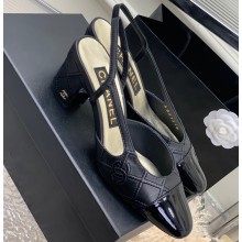 Chanel Heel 6.5cm Lambskin & Patent Calfskin Slingbacks Black 2023