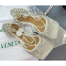Bottega Veneta Sparkle Stretch Lace-Up Flat Sandals White 2023