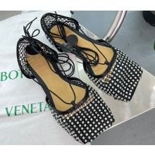 Bottega Veneta Sparkle Stretch Lace-Up Flat Sandals Black 2023