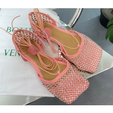 Bottega Veneta Sparkle Stretch Lace-Up Flat Sandals Pink 2023