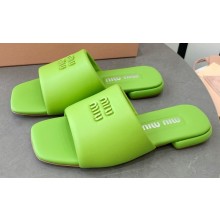 Miu Miu Metal lettering logo Leather Flat sandals Green 2023