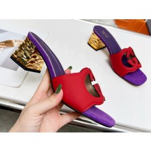 Cheap Sale Gucci Heel 5cm Interlocking G cut-out sandals suede Purple/Red 2023