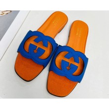 Cheap Sale Gucci Interlocking G cut-out slide sandals suede Orange/Blue 2023