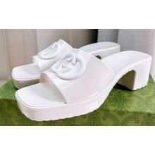 Cheap Sale Gucci Heel 5.5cm platform 2.5cm Interlocking G Rubber slide sandals White 2023